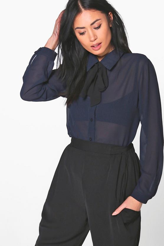 Nicole Woven Tie Neck Shirt